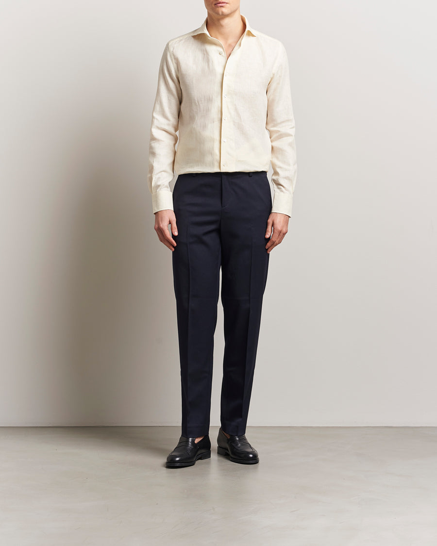 Cut Away Linen Shirt Light Yellow