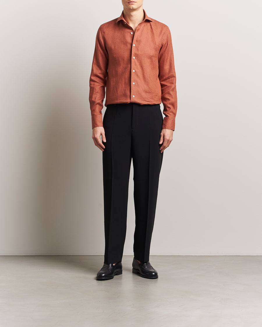 Cut Away Linen Shirt Rust